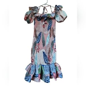 Fashion Nova Womens Dress XS Pink Tropical Ruffle Eliose Smocked Mini